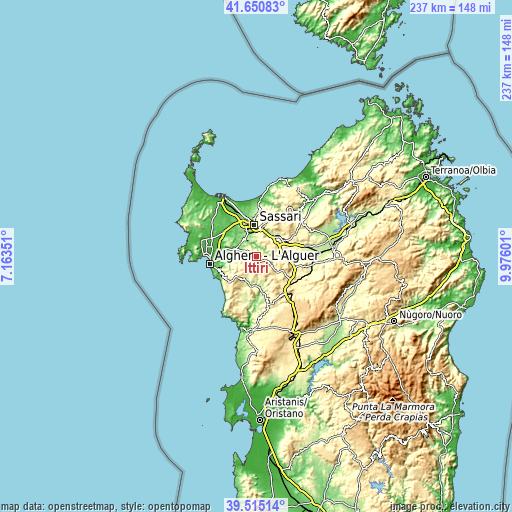 Topographic map of Ittiri