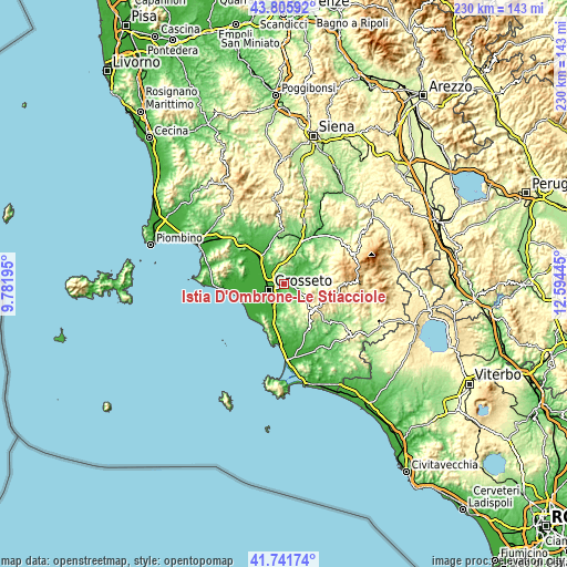 Topographic map of Istia D'Ombrone-Le Stiacciole