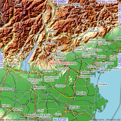 Topographic map of Isola Vicentina