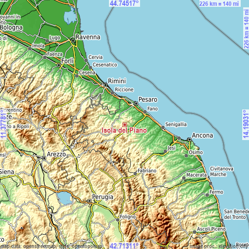 Topographic map of Isola del Piano