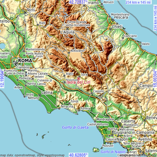 Topographic map of Isola del Liri