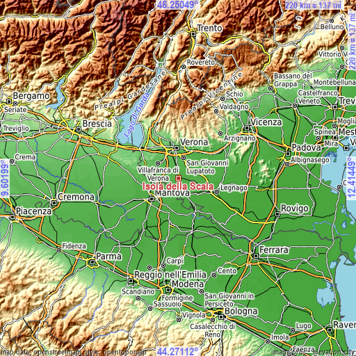 Topographic map of Isola della Scala