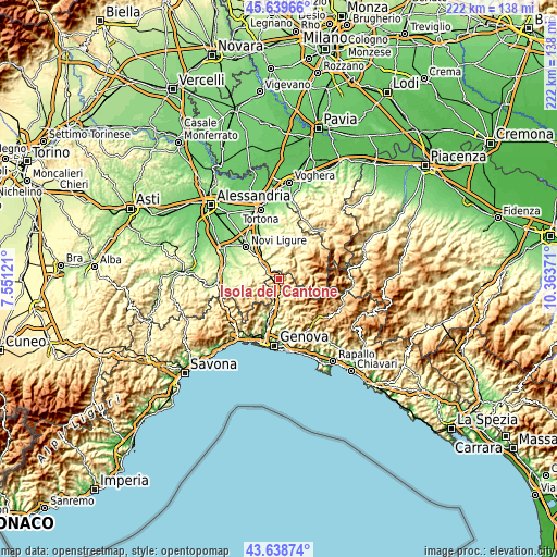 Topographic map of Isola del Cantone