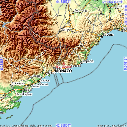 Topographic map of Isolabona