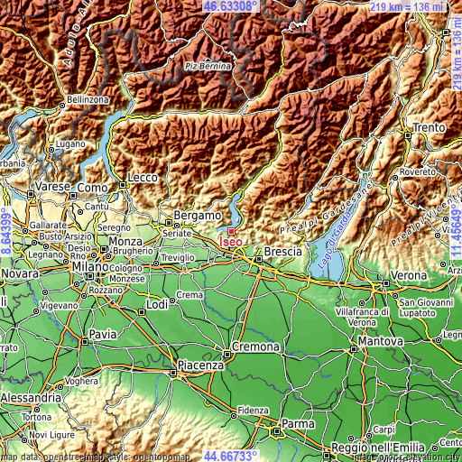 Topographic map of Iseo