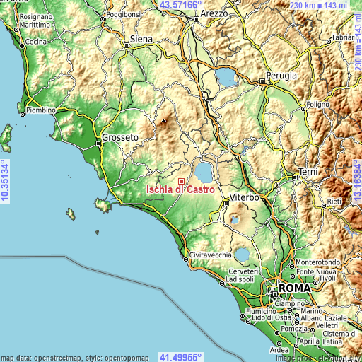 Topographic map of Ischia di Castro