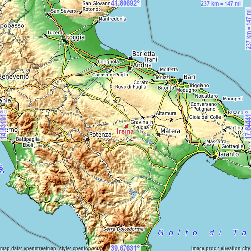 Topographic map of Irsina
