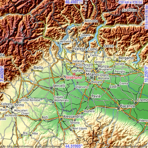 Topographic map of Inveruno