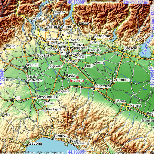 Topographic map of Inverno