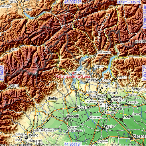 Topographic map of Pallanza-Intra-Suna