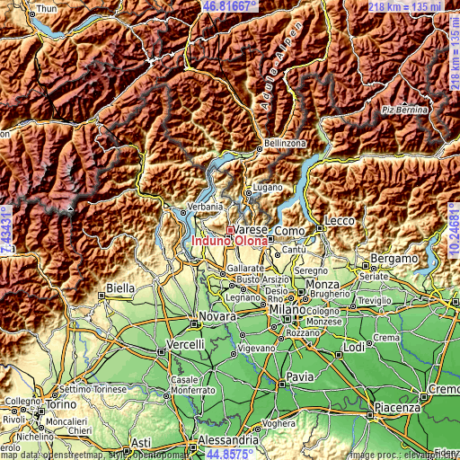 Topographic map of Induno Olona