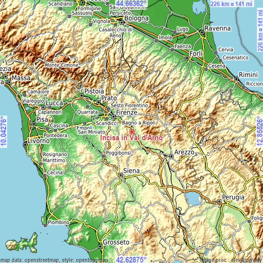 Topographic map of Incisa in Val d'Arno