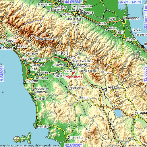 Topographic map of Impruneta
