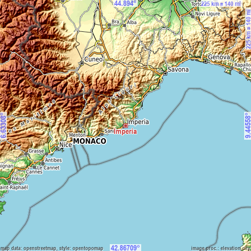 Topographic map of Imperia