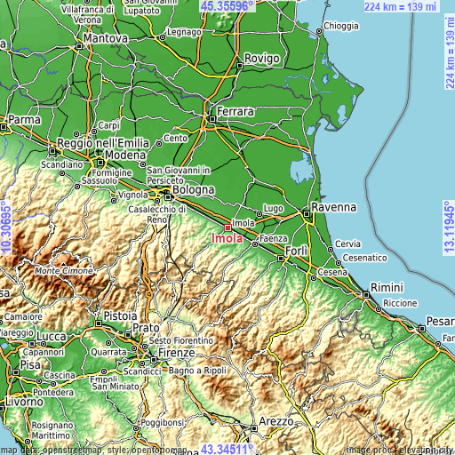 Topographic map of Imola