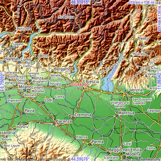 Topographic map of Gussago