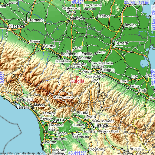 Topographic map of Guiglia