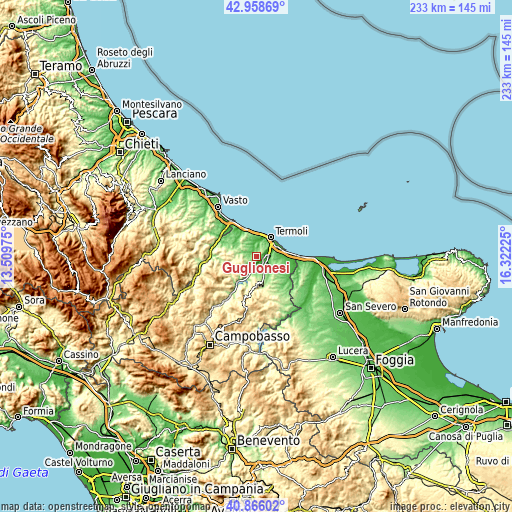 Topographic map of Guglionesi