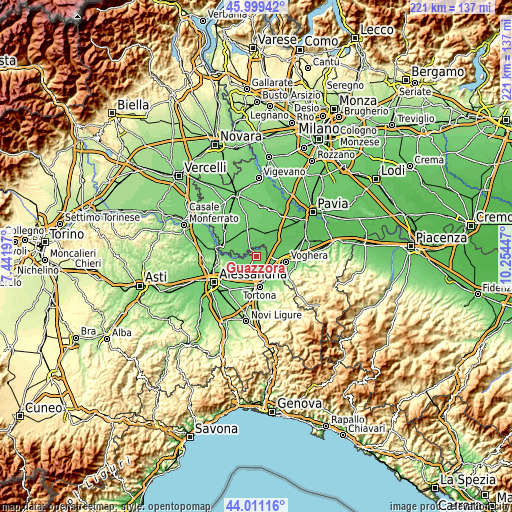 Topographic map of Guazzora