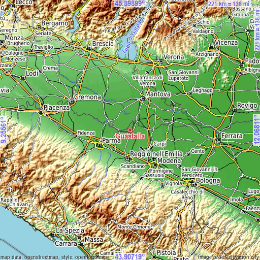 Topographic map of Guastalla