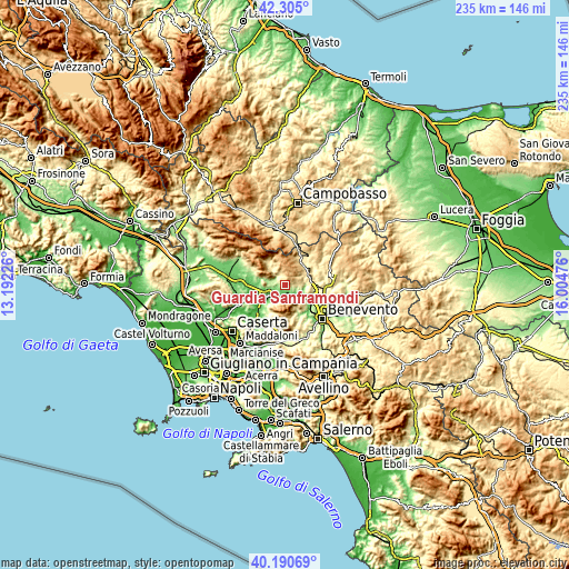 Topographic map of Guardia Sanframondi