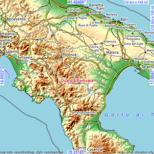 Topographic map of Guardia Perticara