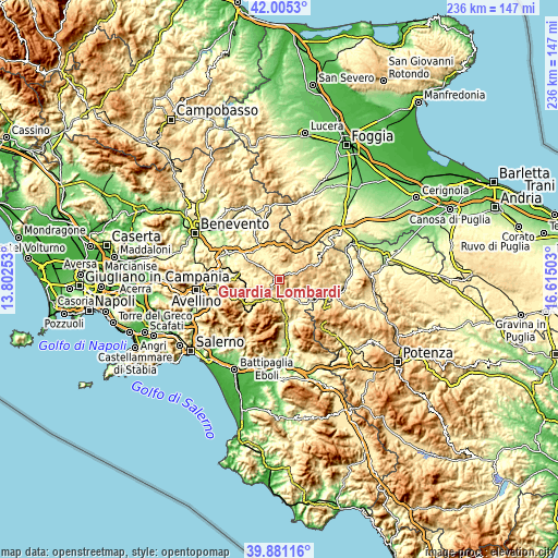 Topographic map of Guardia Lombardi