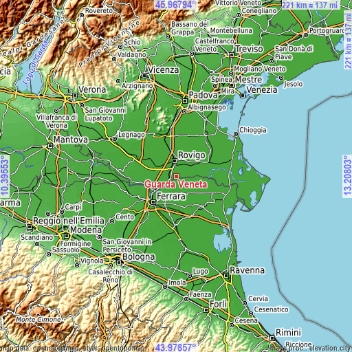 Topographic map of Guarda Veneta