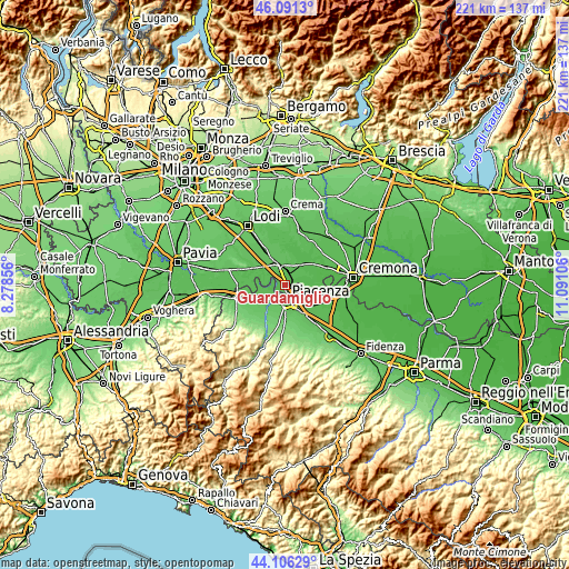 Topographic map of Guardamiglio