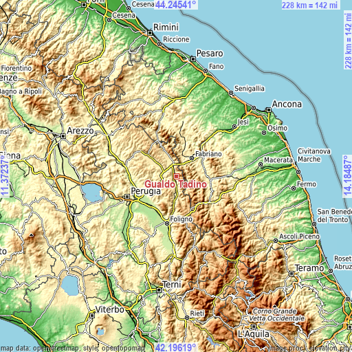 Topographic map of Gualdo Tadino