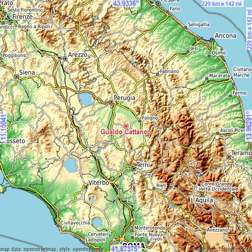 Topographic map of Gualdo Cattaneo