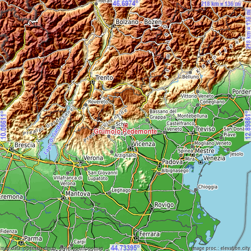 Topographic map of Grumolo Pedemonte