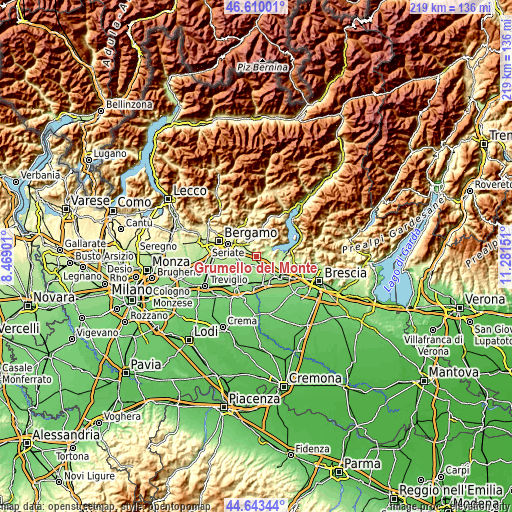 Topographic map of Grumello del Monte