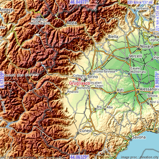 Topographic map of Grugliasco