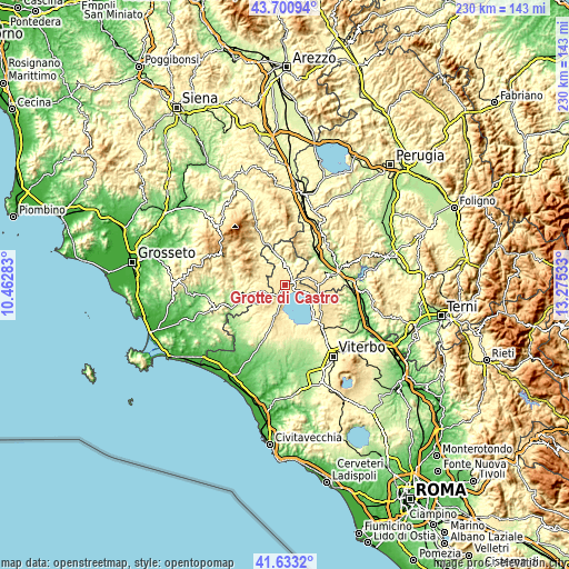 Topographic map of Grotte di Castro