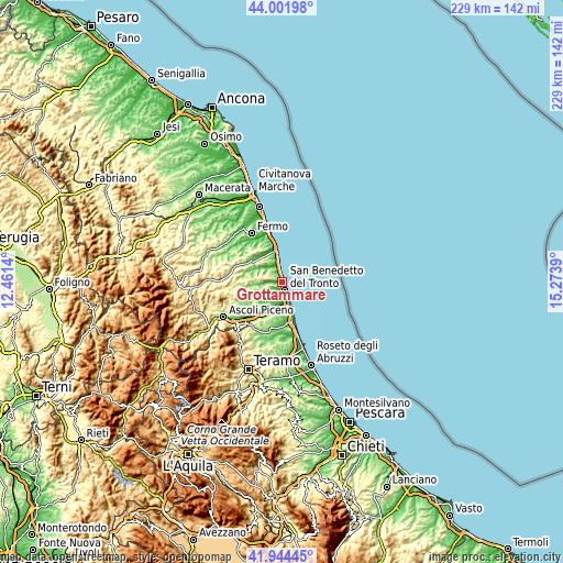Topographic map of Grottammare