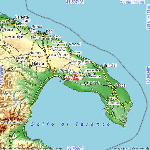 Topographic map of Grottaglie