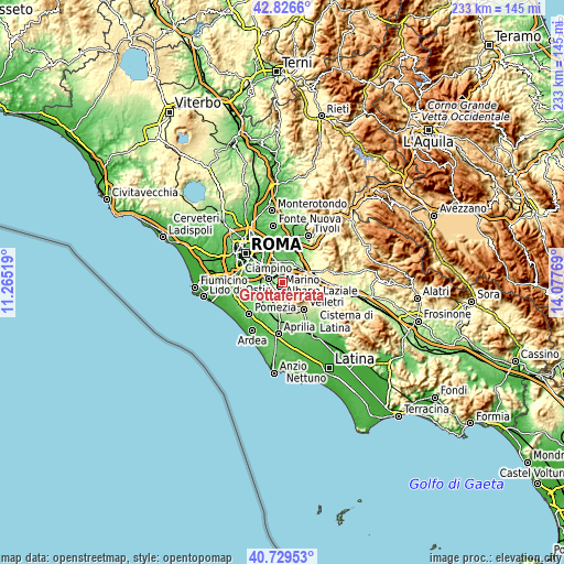 Topographic map of Grottaferrata