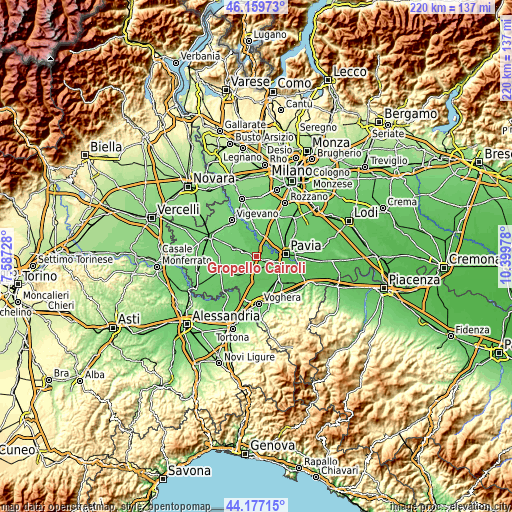 Topographic map of Gropello Cairoli