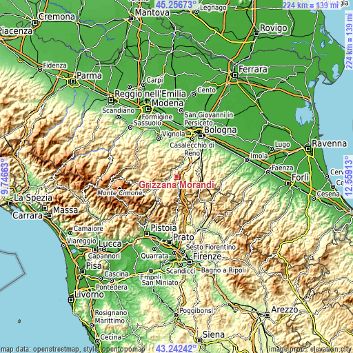 Topographic map of Grizzana Morandi