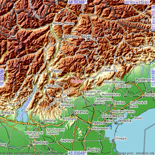 Topographic map of Grigno