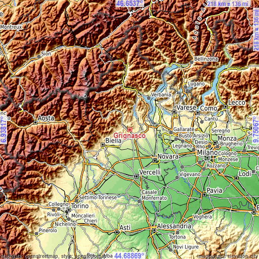 Topographic map of Grignasco