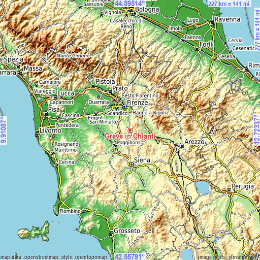 Topographic map of Greve in Chianti