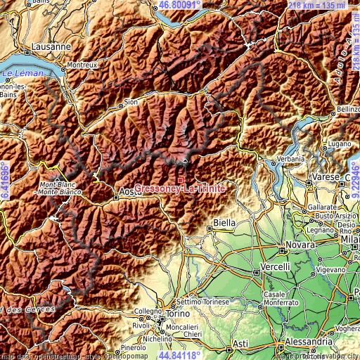 Topographic map of Gressoney-La-Trinitè