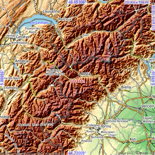 Topographic map of Gressan