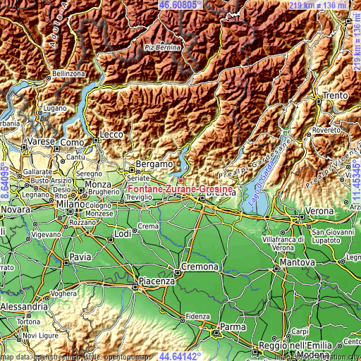 Topographic map of Fontane-Zurane-Gresine