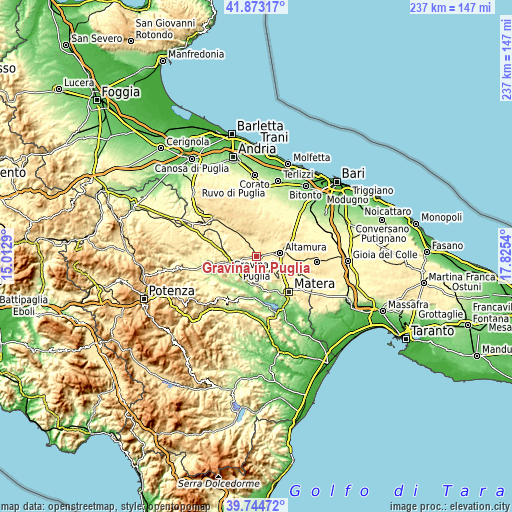 Topographic map of Gravina in Puglia