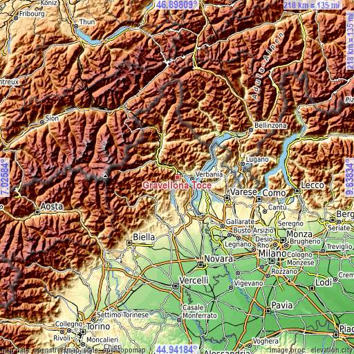 Topographic map of Gravellona Toce