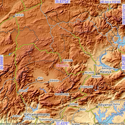 Topographic map of Darende
