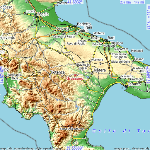 Topographic map of Grassano